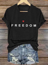 Women's freedom Print V-Neck T-Shirt