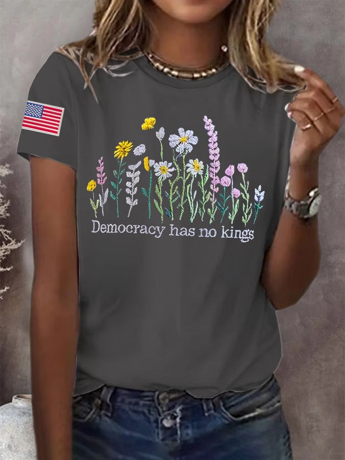 🔥Buy 3 Get 15% Off🔥Retro Democracy Has No Kings Print T-Shirt