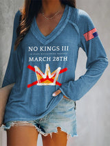 🔥Buy 3 Get 15% Off🔥V-neck Retro No Kings III 50 State Nationwide Protest March 28th Print T-Shirt