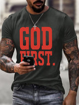 Men'S Casual "God First" Faith Print T-shirt