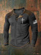 Men's Cross Print Casuasl Henley Collar Shirt