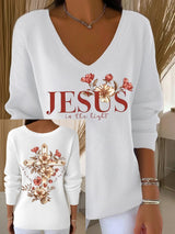 Women'S Jesus Is The Light Print Drop Shoulder Sweater
