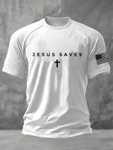 Men's Jesus Saves Faith Print Round Neck T-Shirt