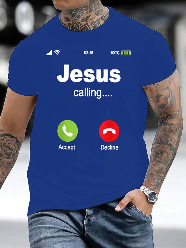 Men's Retro Jesus Calling Print T-Shirt