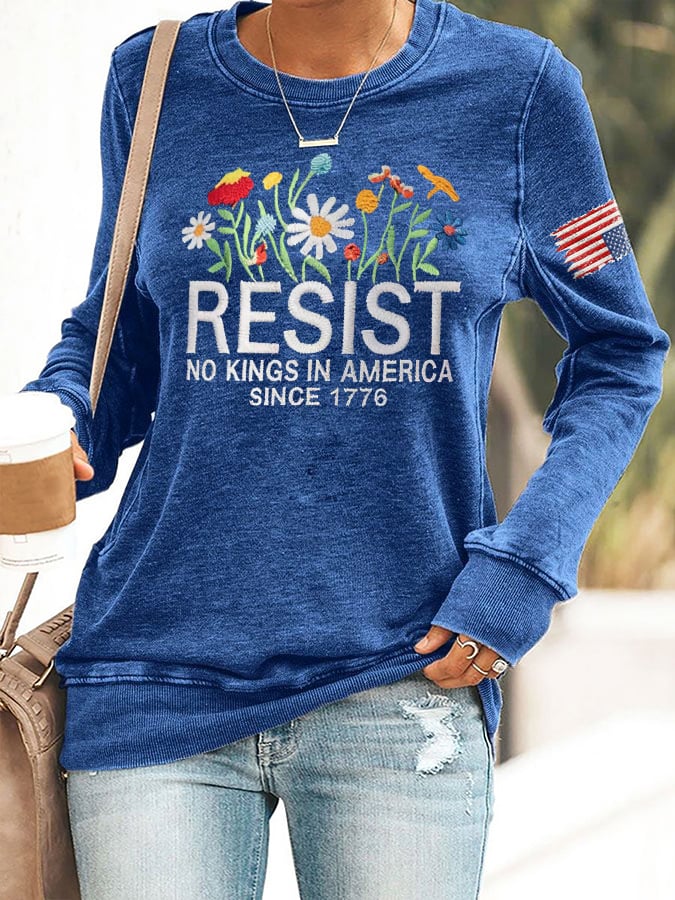 🔥Buy 3 Get 15% Off🔥Retro Resist No Kings In America Since 1776 Print Sweatshirt