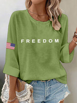 Women's Freedom American Flag Print Waffle Long Sleeve T-Shirt