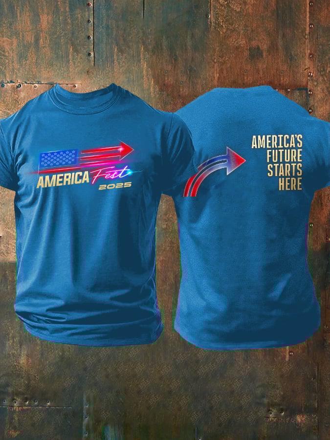 Men's Retro America Fest 2025 America's Future Starts Here Print T-Shirt