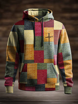 Men's Casual Retro Contrast Color Faith Hoodie