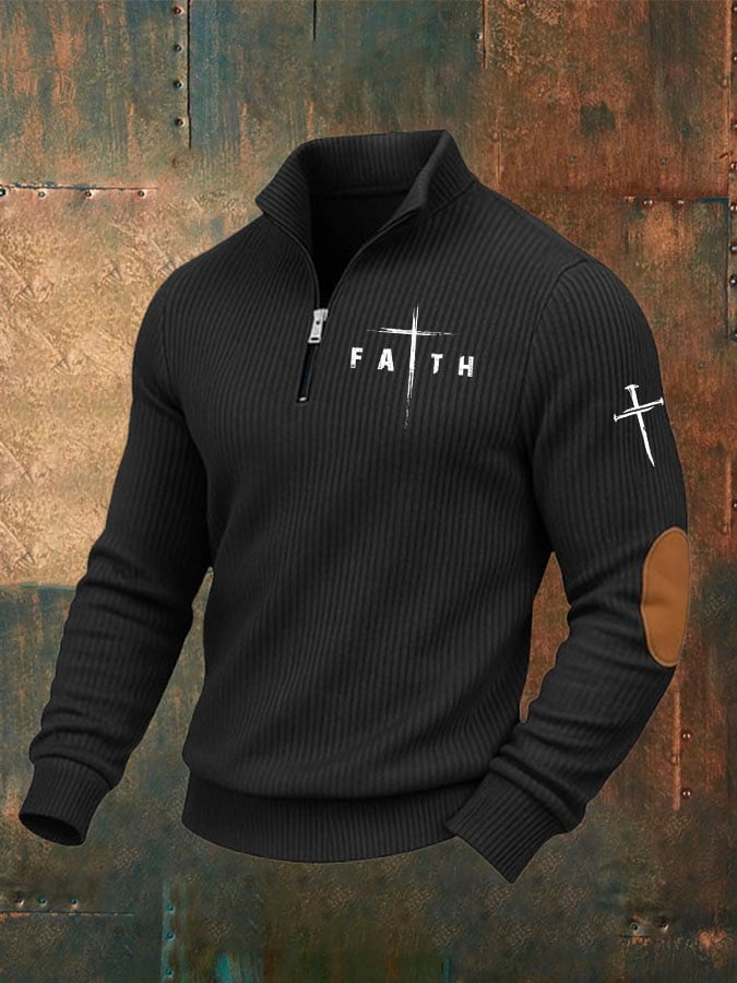 Men's Faith Cross Print Zip-Up Sweatshirt