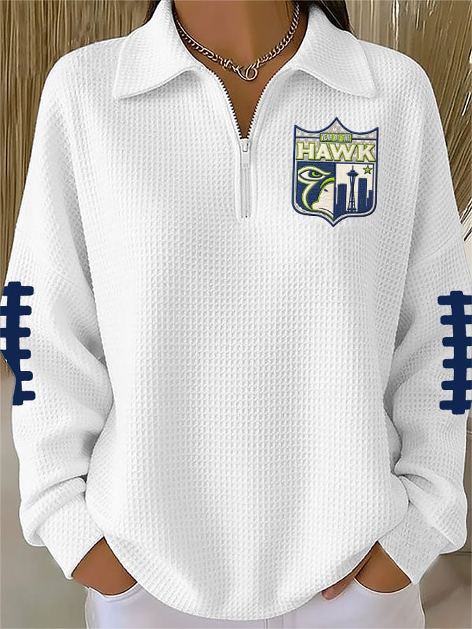 Women's Football Print Waffle Zip-Up Top