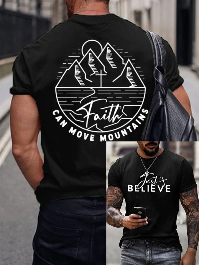 🔥Buy 3 Get 15% Off🔥Men's Faith Can Mountains Print Casual T-Shirt