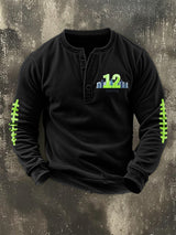 Men's Retro Rugby Design Henley Neck Sweatshirt