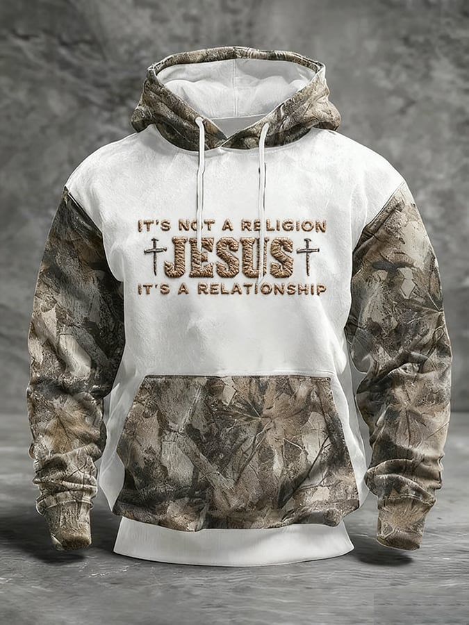 Men's Casual Retro Print Long Sleeve Hooded Sweatshirt