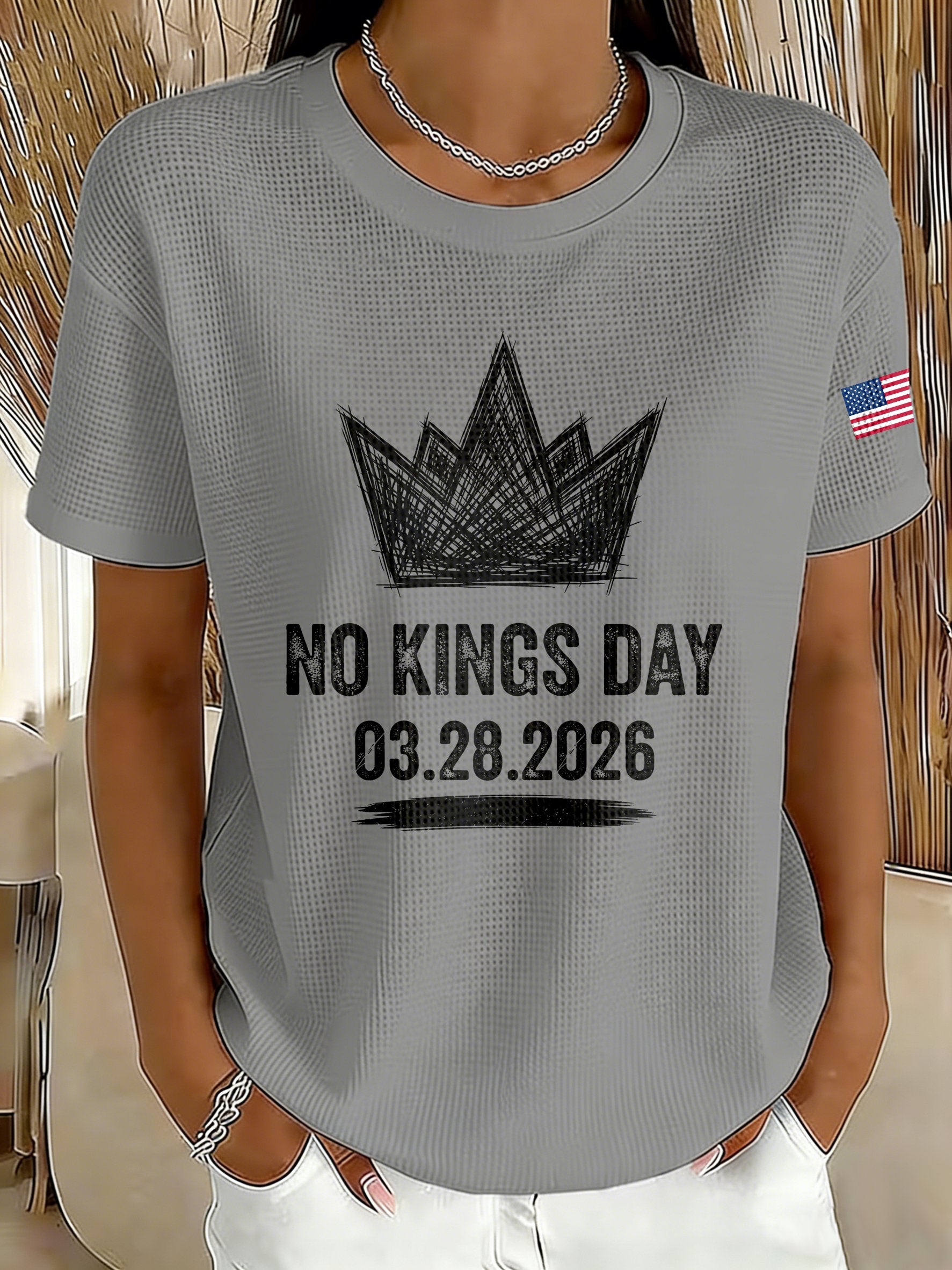 🔥Buy 3 Get 15% Off🔥Women's No Kings Day March 28 2026 Printed Short-Sleeved T-Shirt