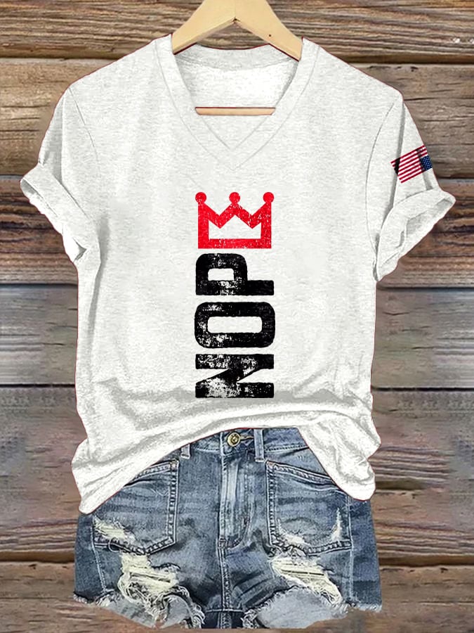 🔥Buy 3 Get 15% Off🔥V-Neck Retro No Kings Print T-Shirt