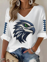 Women's Football Print Waffle Long Sleeve T-Shirt