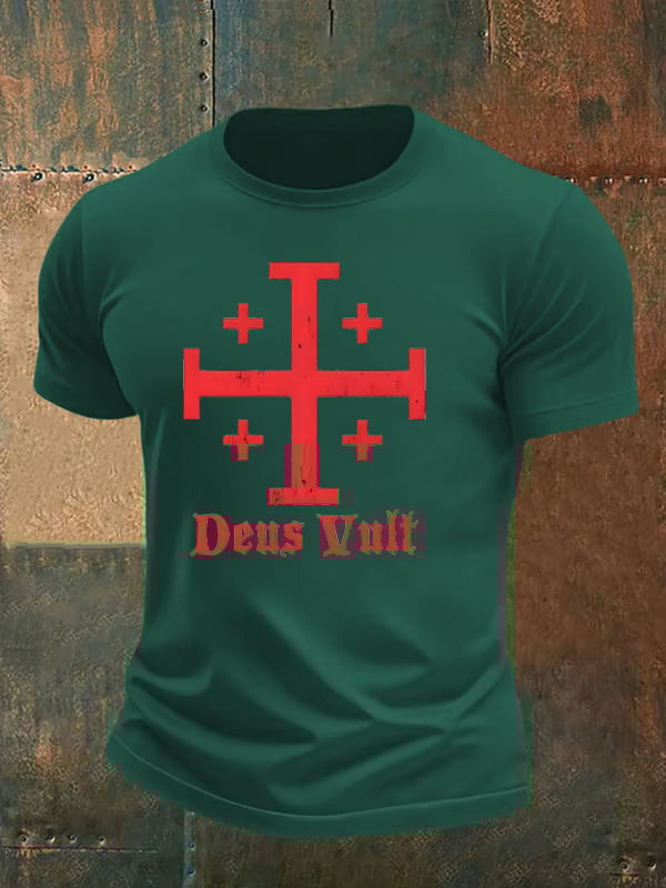 Jerusalem Cross Deus Vult Cotton T-shirt