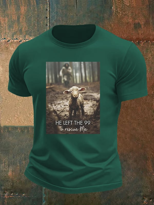 🔥Buy 3 Get 15% Off🔥Men's  He Left the 99 to Rescue Me, Jesus and Lost Sheep, Christian T-shirt
