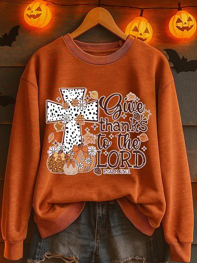 Women's Retro Autumn Pumpkin Print Sweatshirt