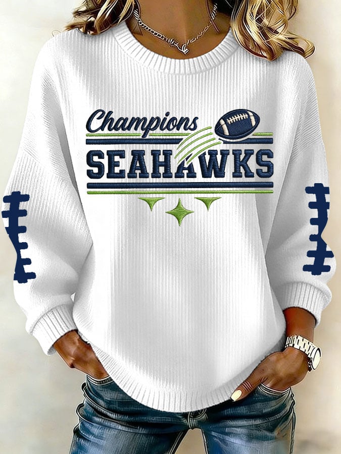 Women's Football Printed Knit Crew Neck Long-Sleeved Top