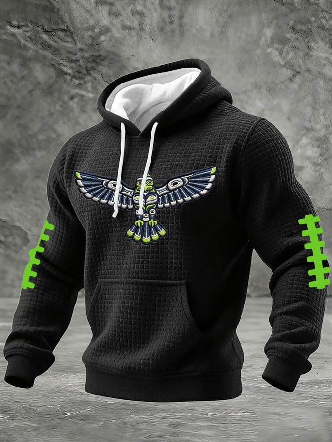 Men's Football Printed Plaid Fabric Hooded Sweatshirt