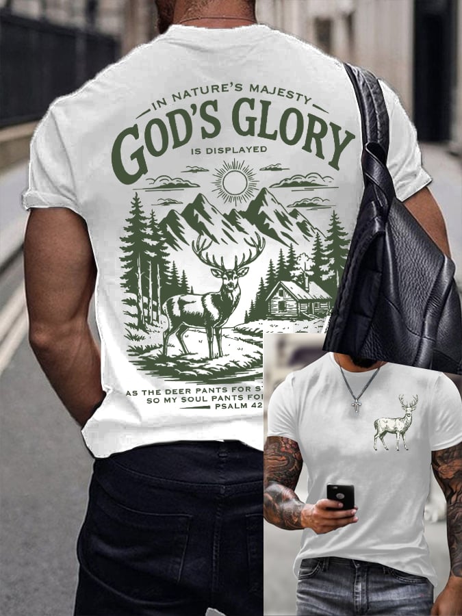 Men's Retro Faith Fishing Hunting Print T-Shirt