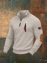 Men's Cross and Flag Print Zipper Collar Sweatshirt