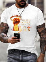 Men's There Is Power In The Name Of Jesus Print Casual T-Shirt
