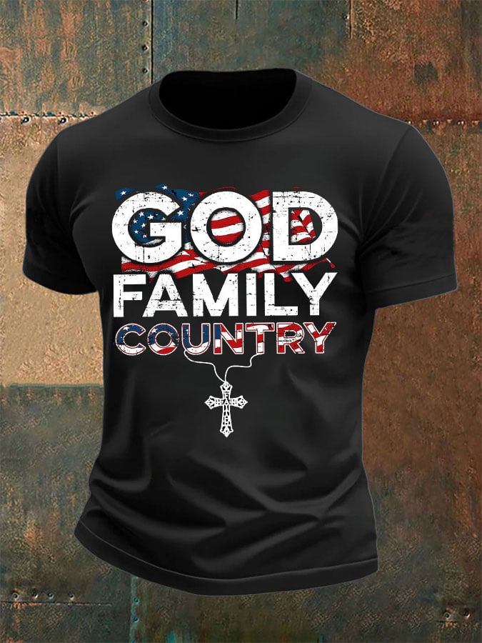 Men's God Family Country Printed Short-Sleeved T-Shirt