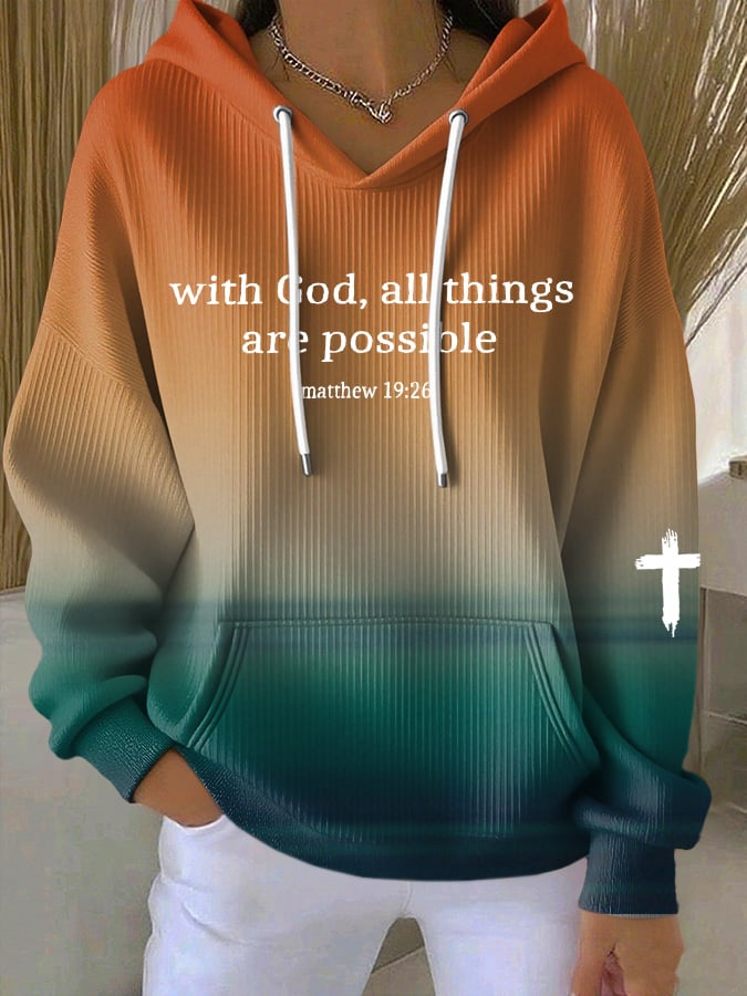 Women's With God, All Things Are Possible Matthew 19:26 Print Casual Hoodie Sweatshirt