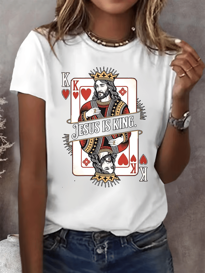 Women's  Jesus Is King Christian  Print  T-shirt