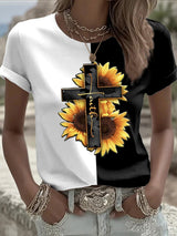 Women's casual retro faith contrast color T-shirt