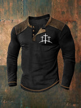 Men's Cross Printed Henley Collar Shirt