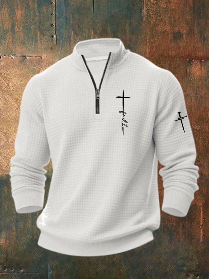 Men's Faith Print Zip Collar Waffle Sweatshirt