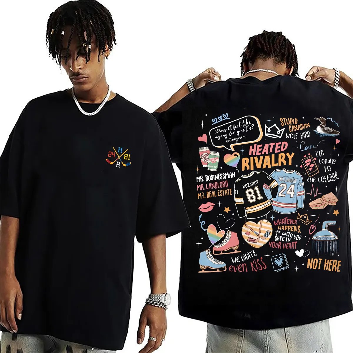 Hockey Romance Print Casual T Shirts