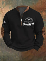 Men's Vintage Faith "In God We Trust In Freedom We Stand" Printed Zip Collar Sweatshirt