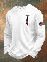 Men's Cross Print Casual Waffle T-Shirt