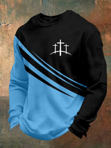 Men's Retro Faith Design Printed Waffle Fabric Long Sleeve T-Shirt