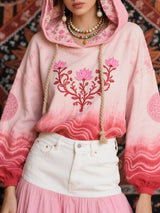 Women's Casual Breast Cancer Awareness Floral Ombre Print Sweatshirt