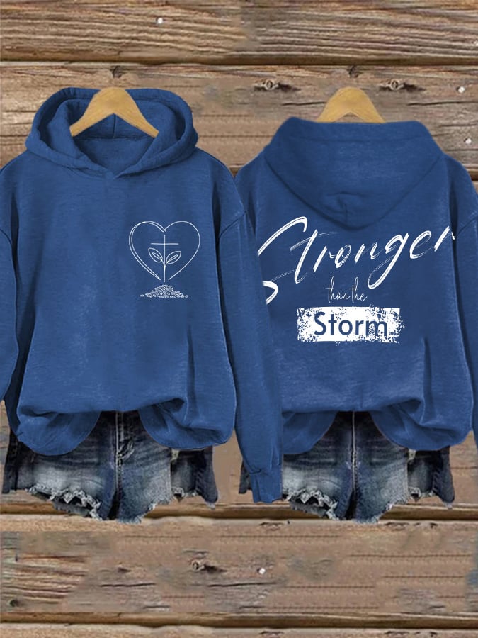 Retro Faith Mental Health Stronger Than The Storm Print Hoodie