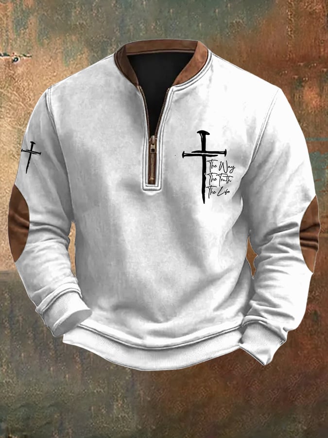 🔥Buy 3 Get 15% Off🔥Men's Jesus The Way The Truth The Life Printed Zip Collar Sweatshirt