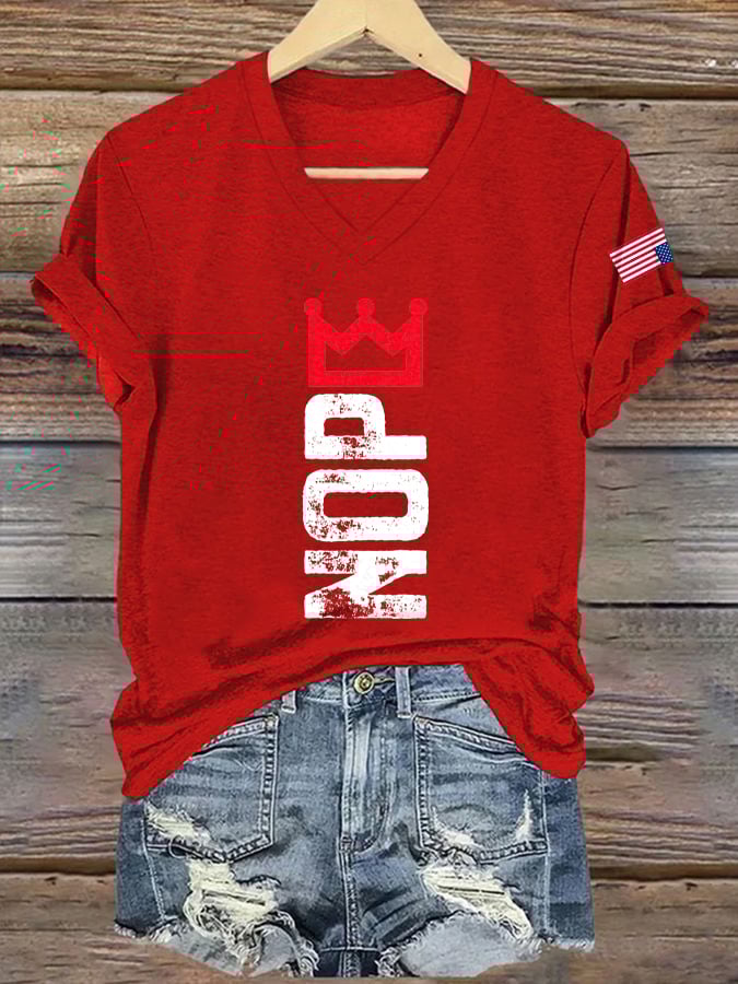 🔥Buy 3 Get 15% Off🔥V-Neck Retro No Kings Print T-Shirt