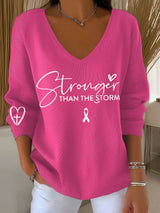 Women's Breast Cancer Awareness Stronger than the storm Print Long Sleeve T-Shirt