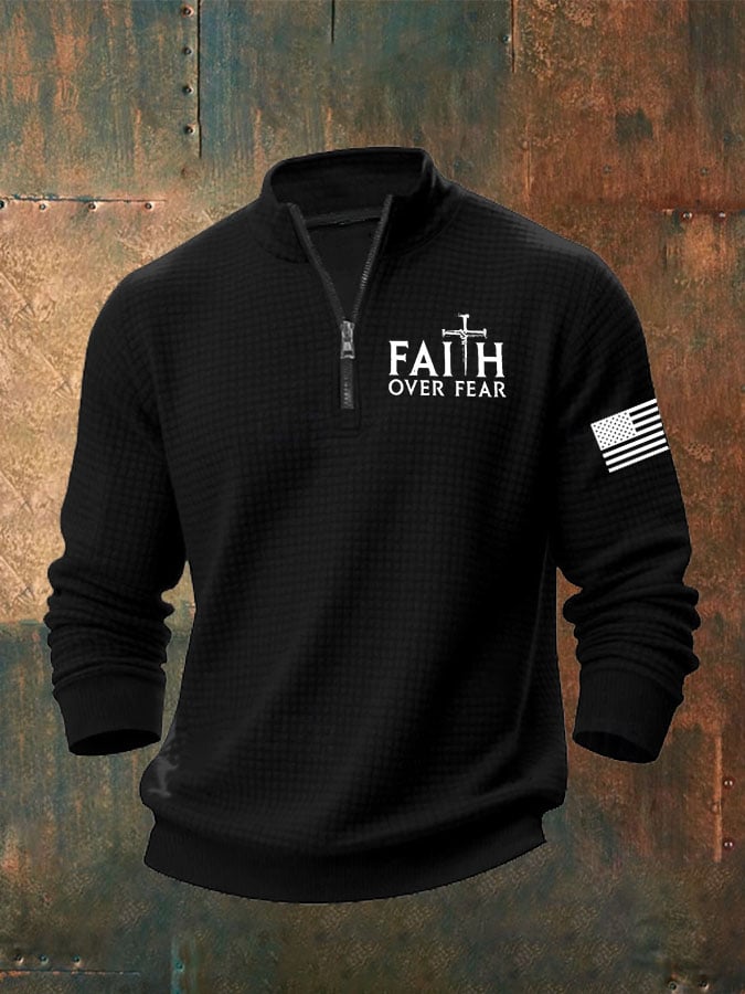 Men's Faith Print Zip Collar Waffle Sweatshirt
