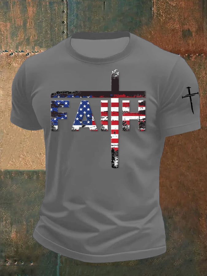 Men's Casual Flag Cross Faith T-Shirt
