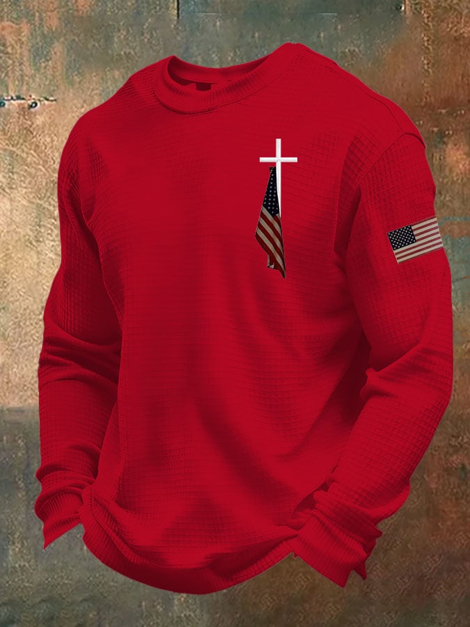 Men's Cross Print Casual Waffle T-Shirt