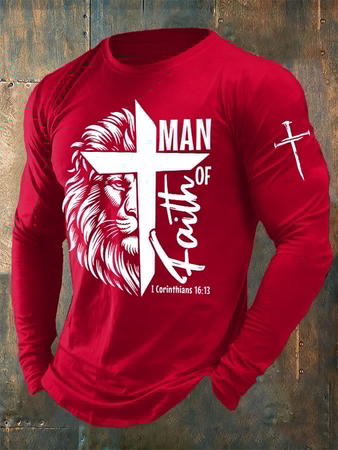 🔥Buy 3 Get 15% Off🔥Men's casual long-sleeved MAN OF Faith printed long-sleeved T-shirt