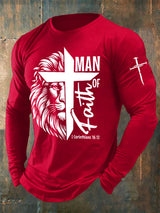 🔥Buy 3 Get 15% Off🔥Men's casual long-sleeved MAN OF Faith printed long-sleeved T-shirt
