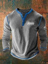 Men's Faith Cross Print Henley Collar Shirt