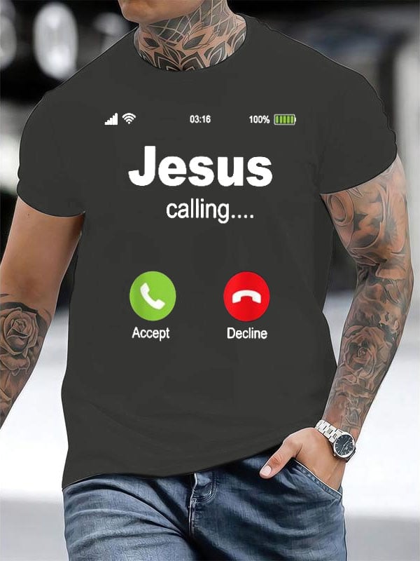 Men's Retro Jesus Calling Print T-Shirt